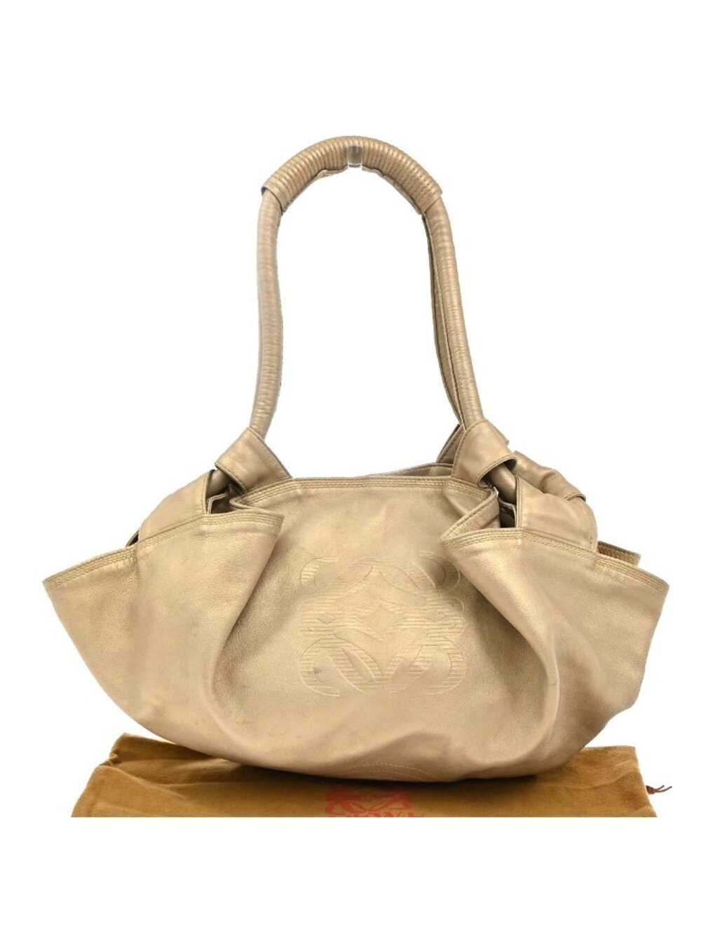 Loewe Nappa Aire Anagram Handbag Gold Leather